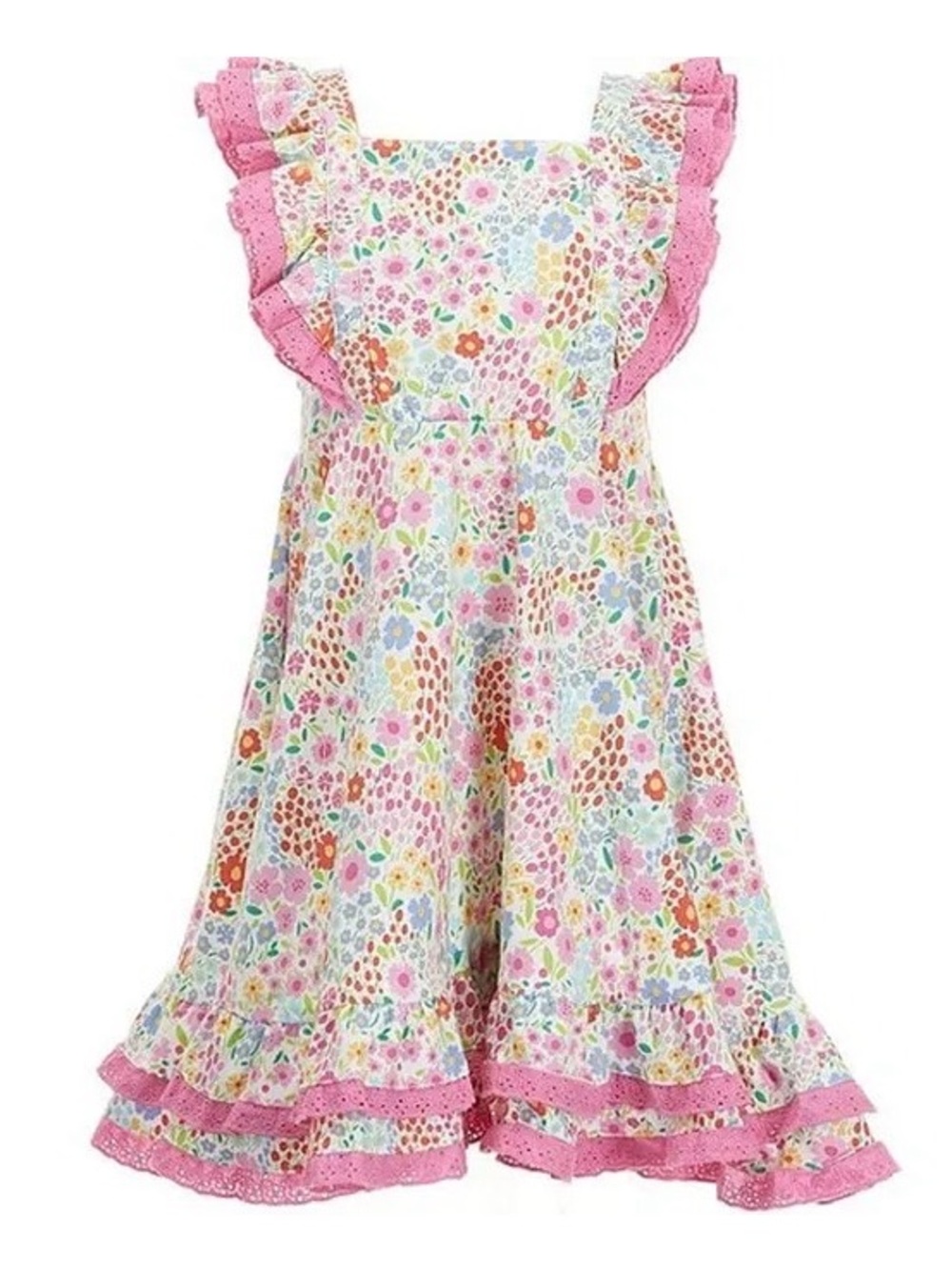 Rare Editions Light & Airy Pink Floral Lace Trim Sun Dress w/Shirred Back 6X.NWT
